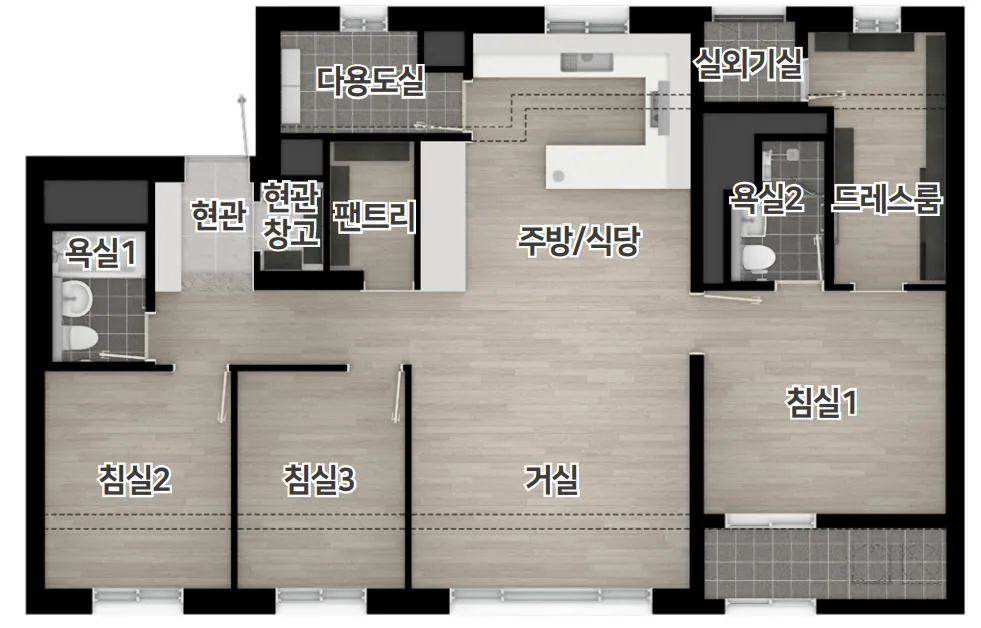 엄궁역 트라비스 하늘채 84A 평면도 4BAY 판상형