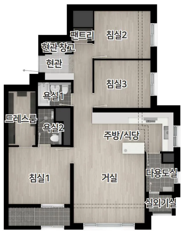 엄궁역 트라비스 하늘채 84B 평면도 타워형